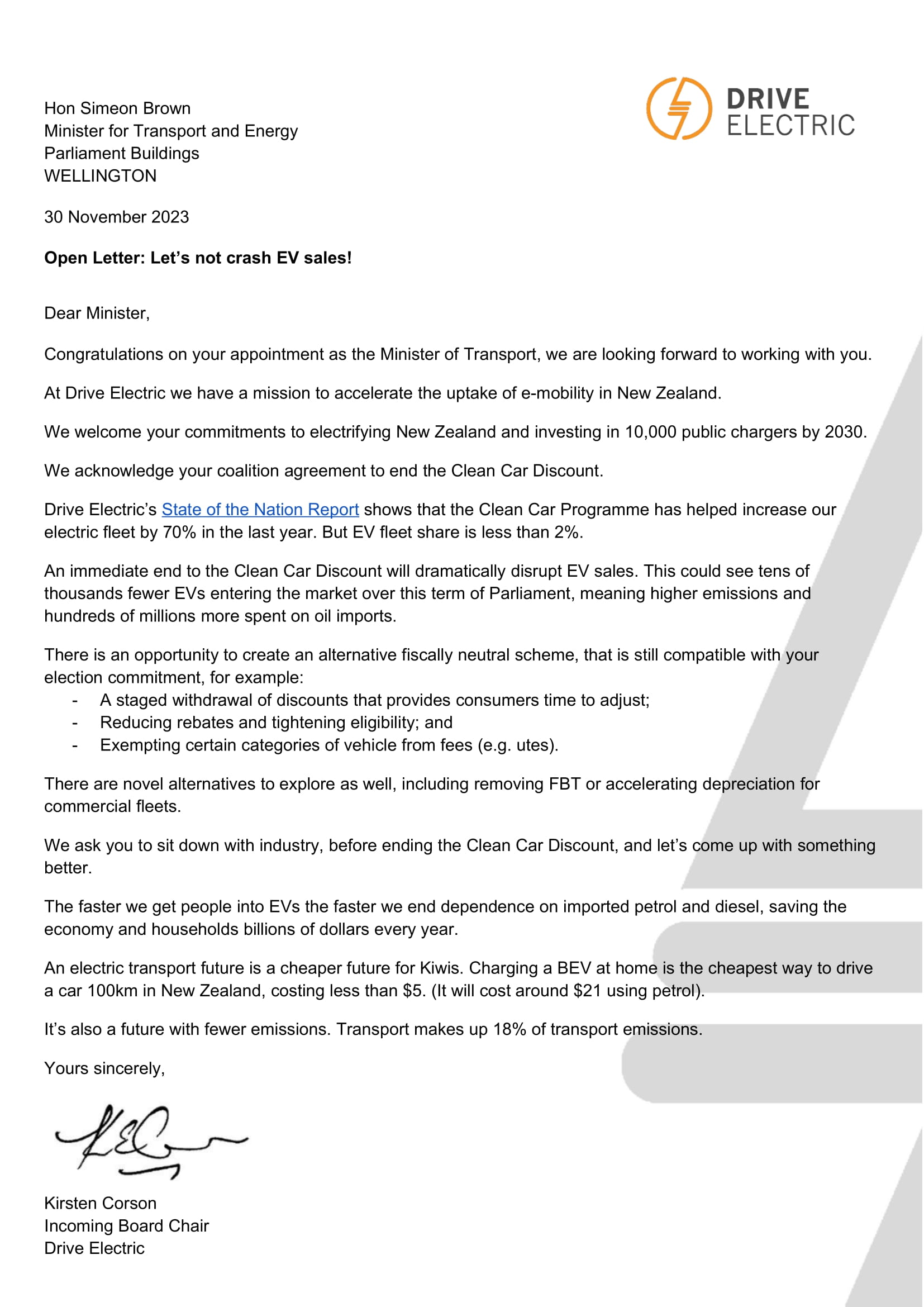 Open Letter to Minister of Transport